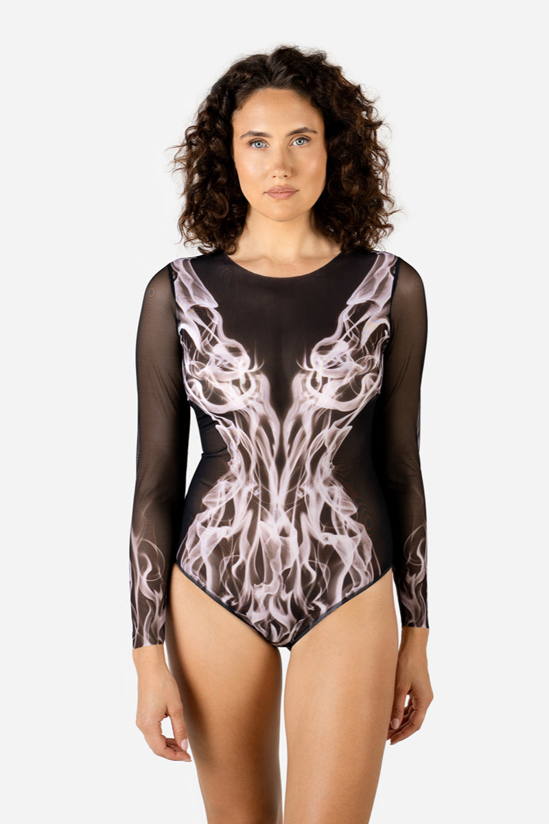 Traje de baño de una pieza con espalda cerrada y mangas “Llama gris”
