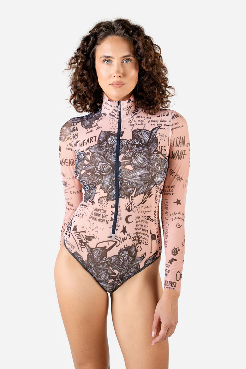 Zipper Swimsuit with Sleeves “Nude Body-Art”