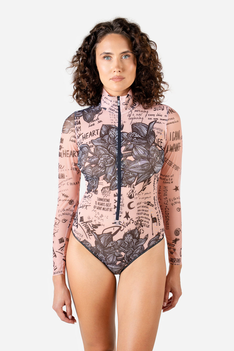 Zipper Swimsuit with Sleeves “Nude Body-Art”