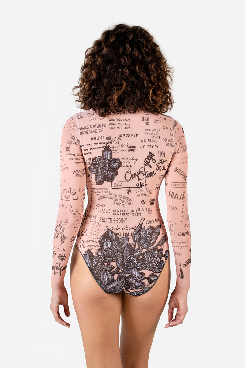 Closed Back One-piece Swimsuit with Sleeves “Nude Body-Art”