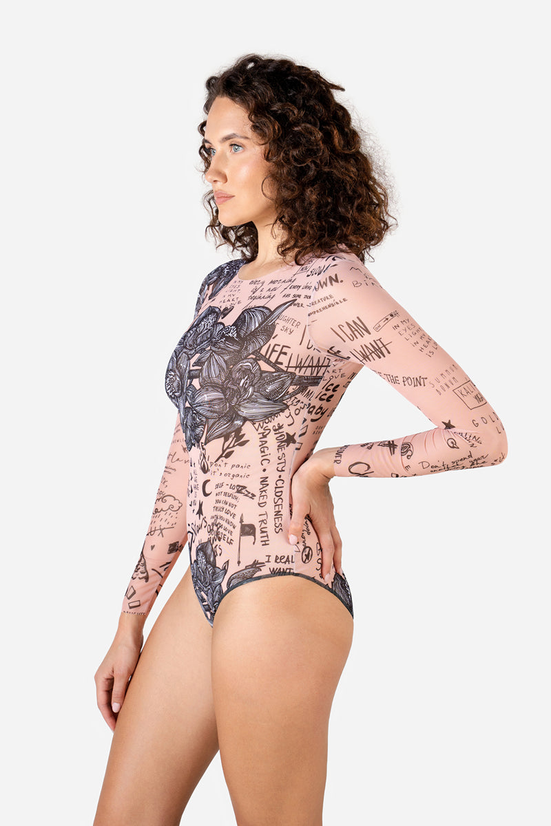 Closed Back One-piece Swimsuit with Sleeves “Nude Body-Art”