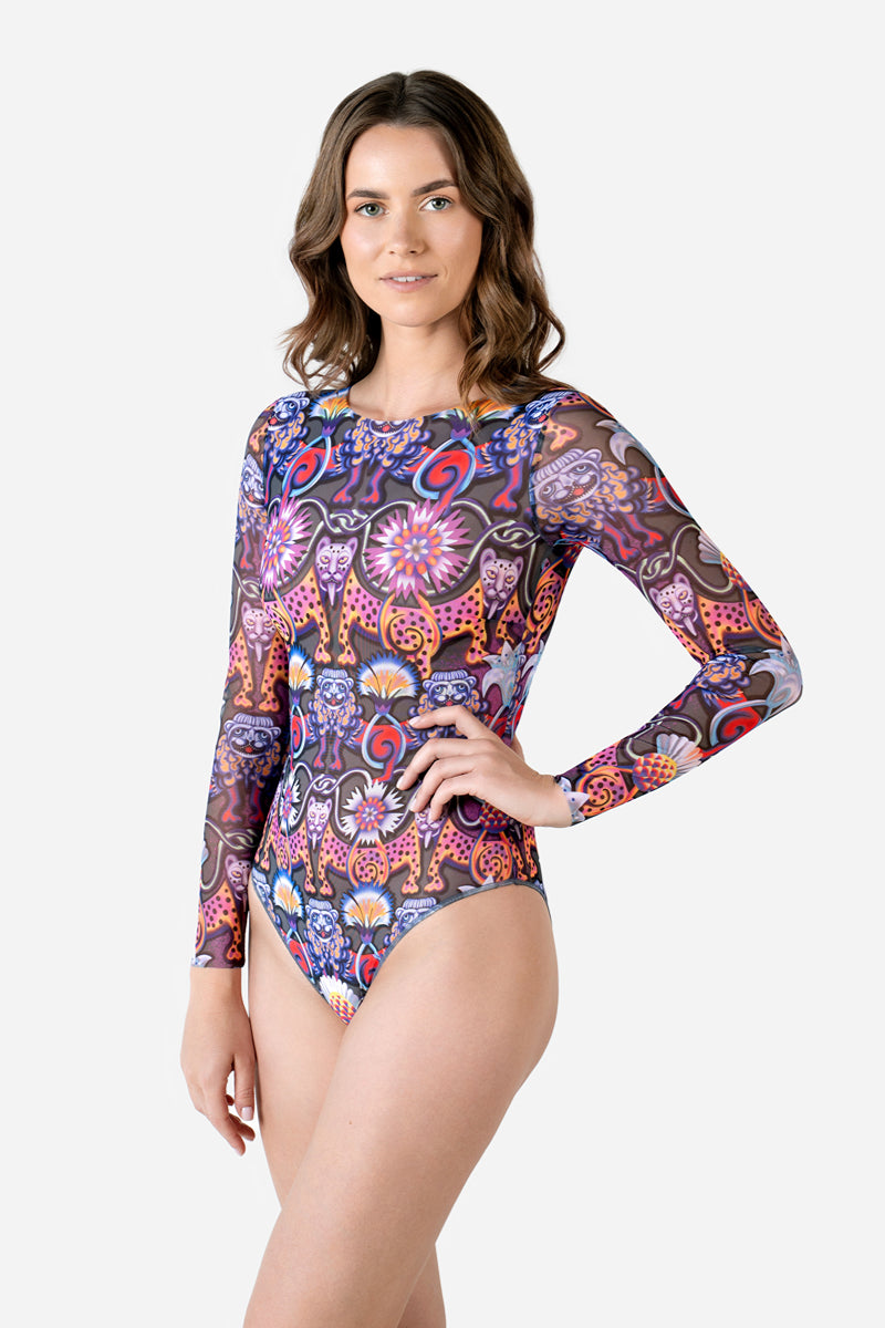 Closed Back One-piece Swimsuit with Sleeves “Medieval Gray”