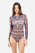 Closed Back One-piece Swimsuit with Sleeves “Medieval Green”