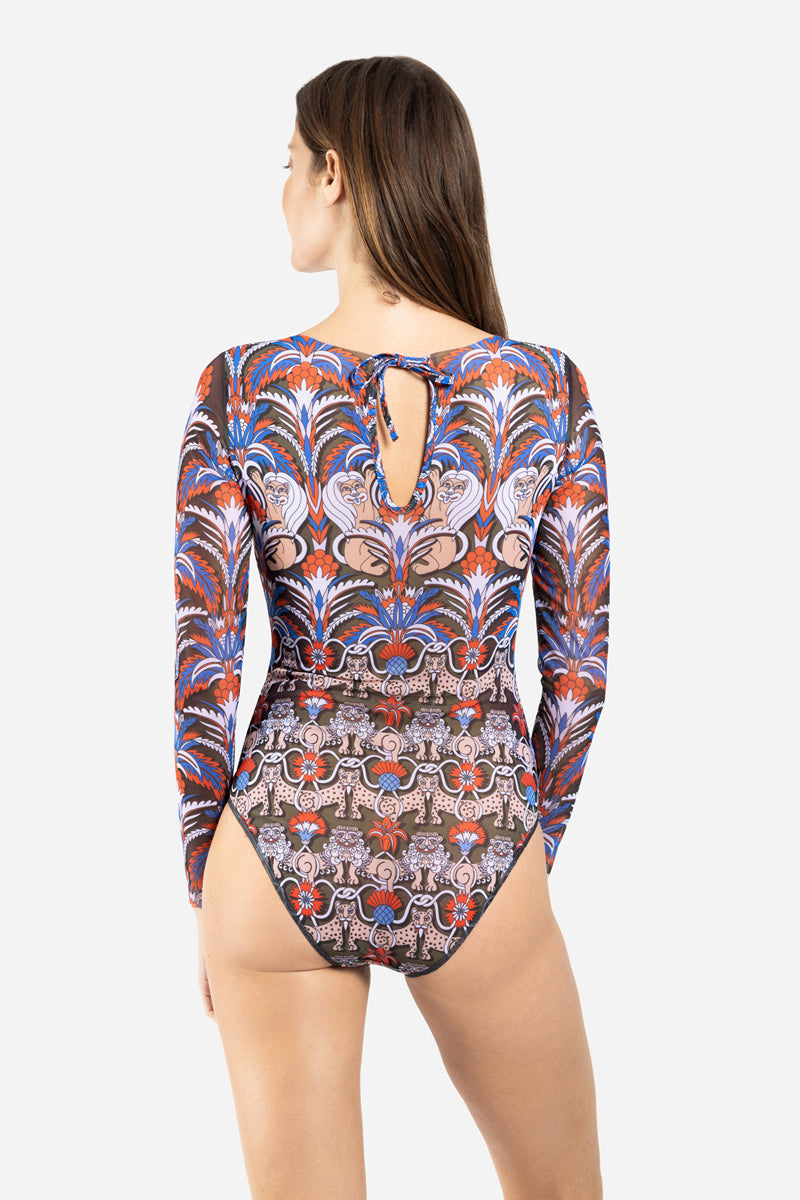 Closed Back One-piece Swimsuit with Sleeves “Medieval Green”