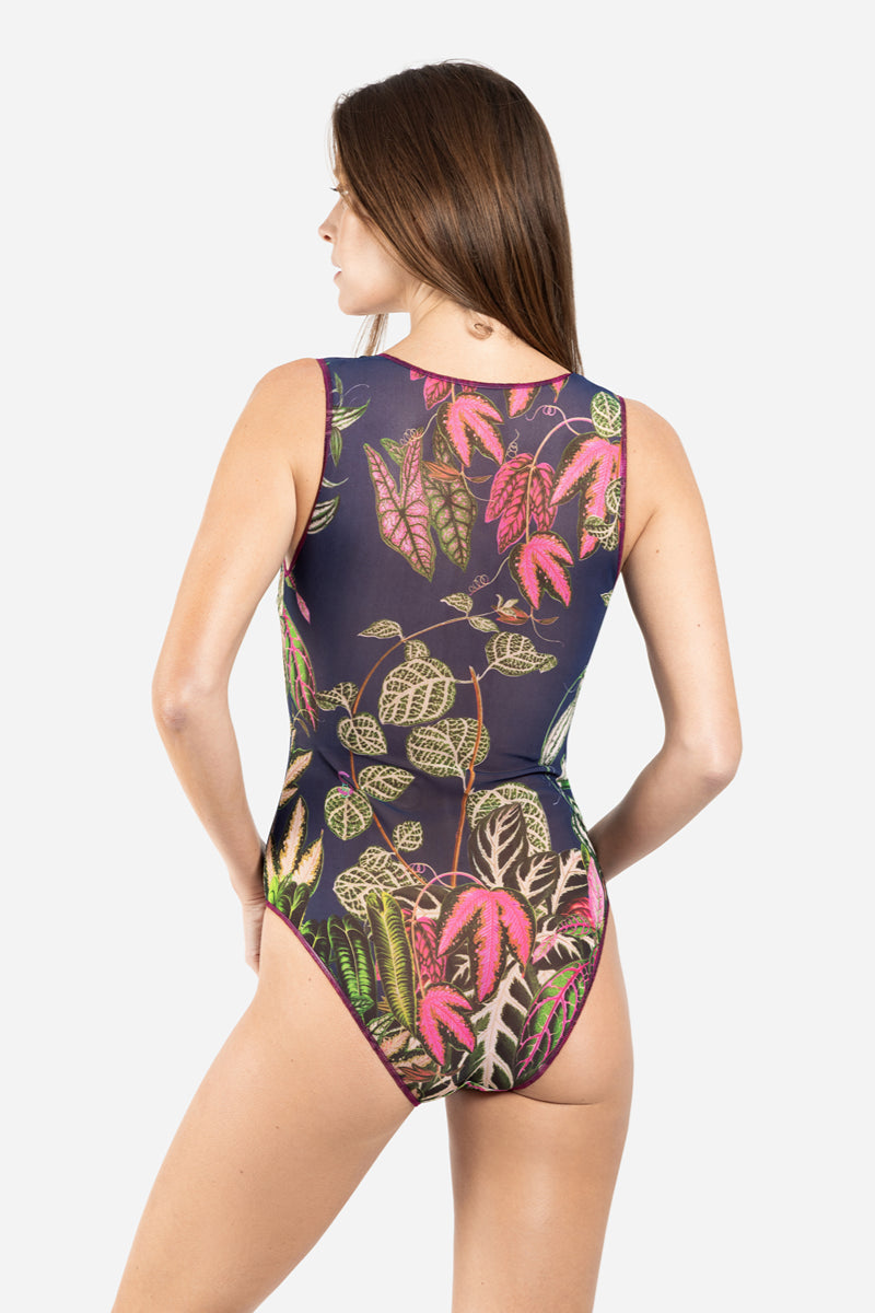 Sleeveless Swimsuit with V-Neck “Botanicum”