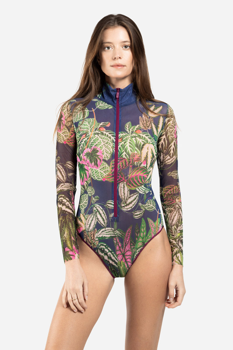 Closed Back One-piece Swimsuit with Sleeves “Botanicum”