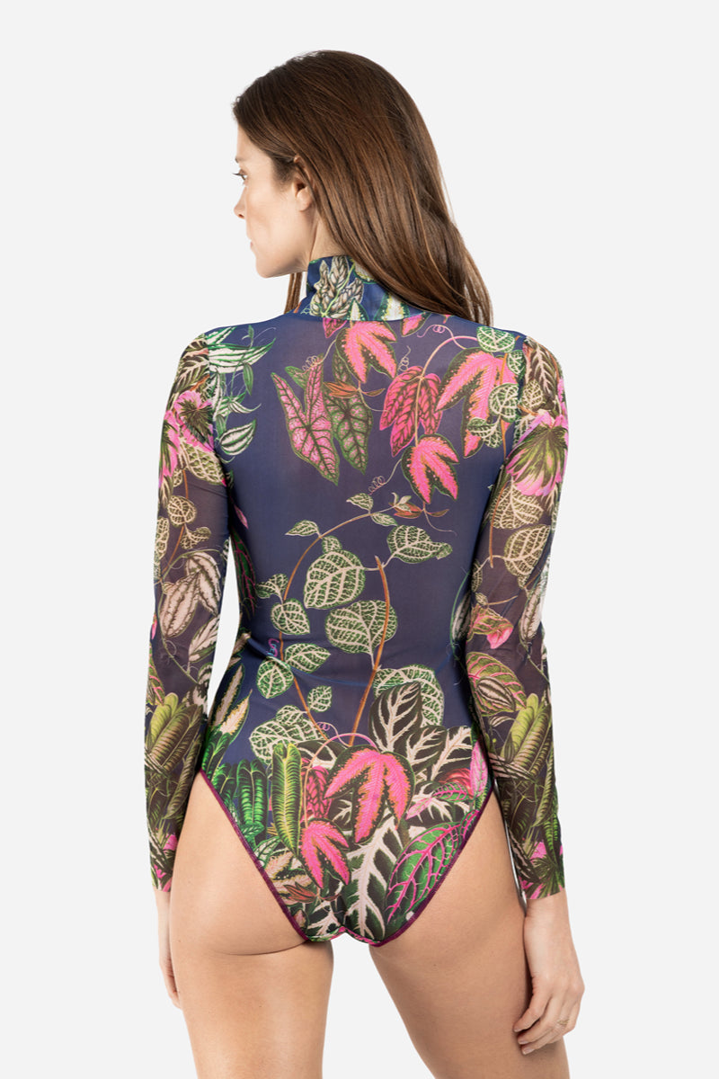 Closed Back One-piece Swimsuit with Sleeves “Botanicum”