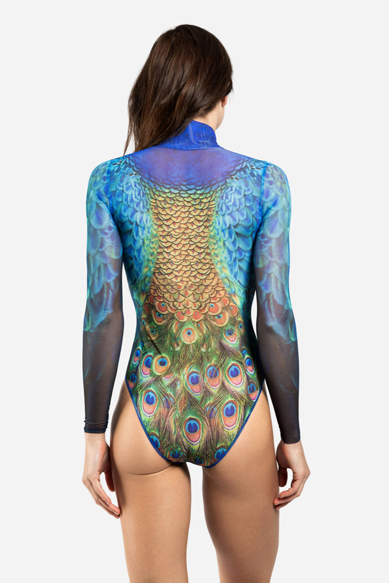 Zipper Swimsuit with Sleeves “Peacock Mayura”