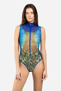 Zipper Sleeveless Swimsuit “Peacock Mayura”