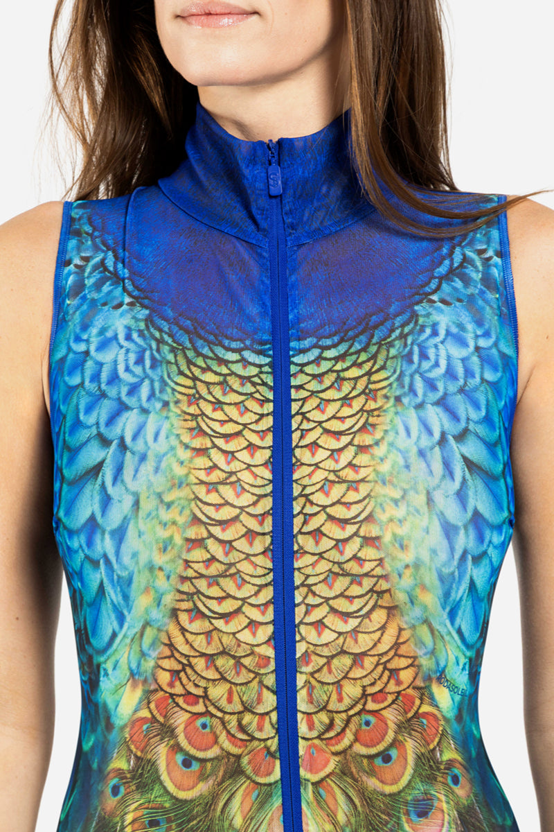 Zipper Sleeveless Swimsuit “Peacock Mayura”