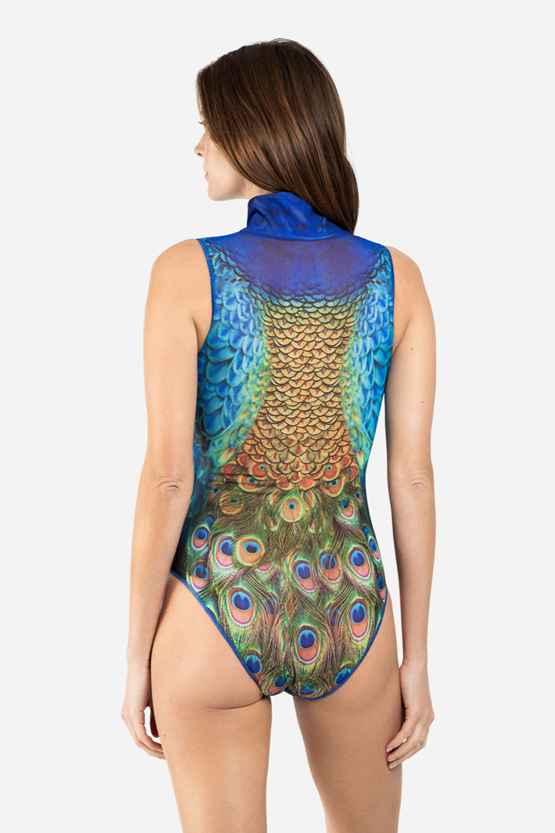 Zipper Sleeveless Swimsuit “Peacock Mayura”