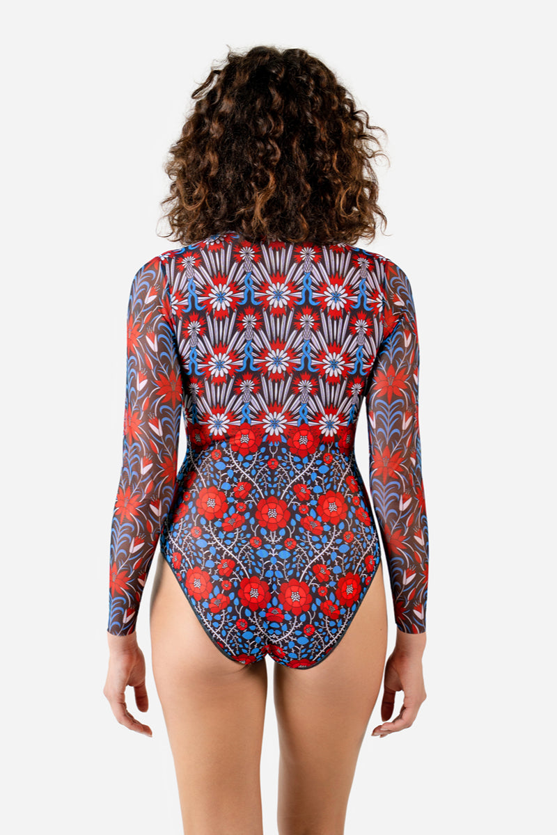 Zipper Swimsuit with Sleeves “Medieval Rose”