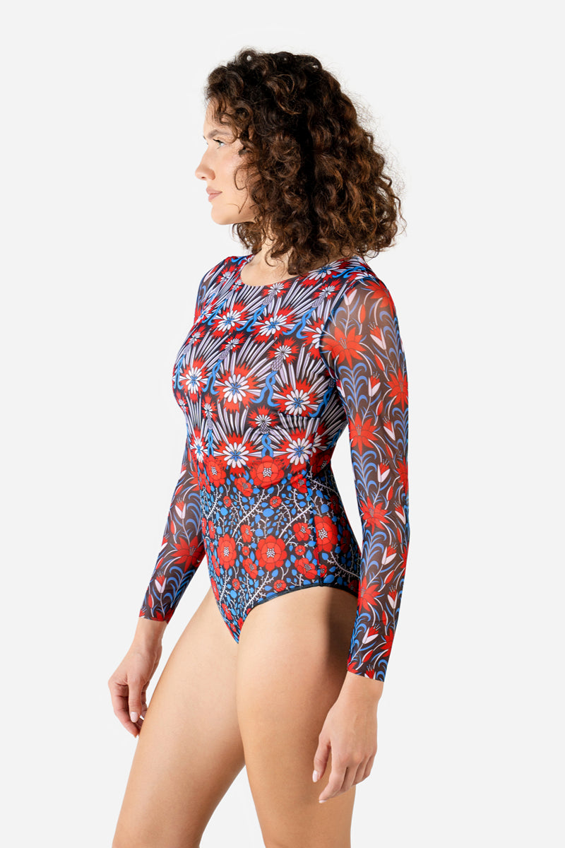 Closed Back One-piece Swimsuit with Sleeves “Medieval Rose”