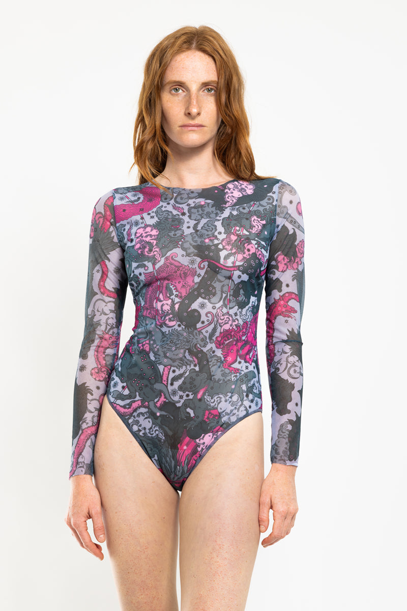 Closed Back One-piece Swimsuit with Sleeves “Moon Dust”