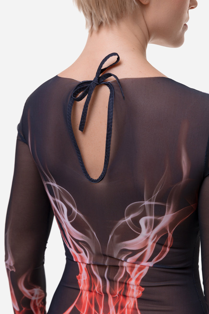 Closed Back One-piece Swimsuit with Sleeves “Red Flame”