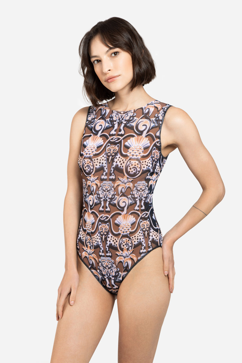 One-piece Sleeveless Swimsuit “Medieval Brown”