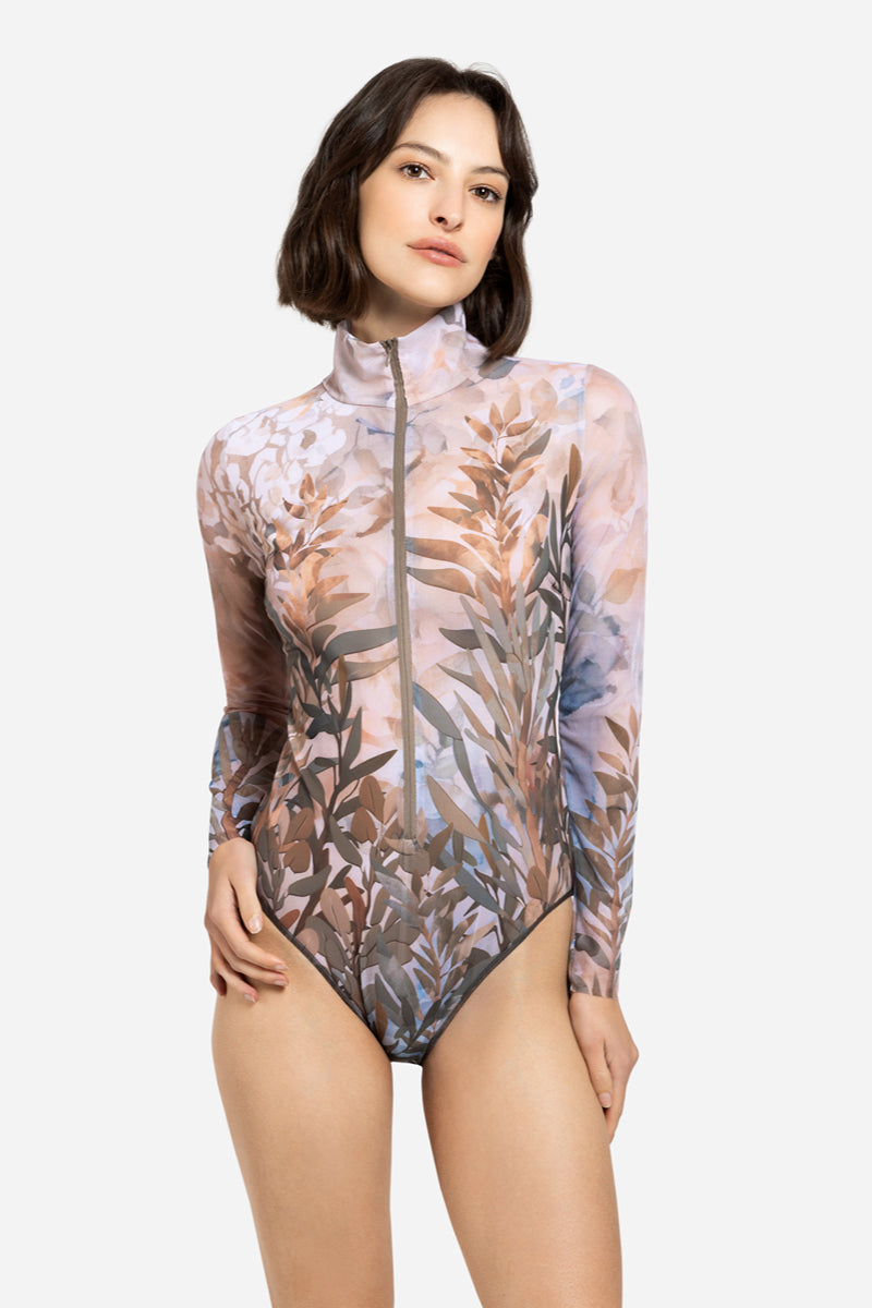 Zipper Swimsuit with Sleeves “Olives”