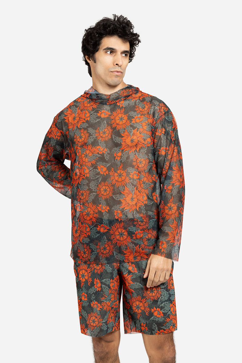 Men's Beach T-shirt with Hood “The Sun Orange”