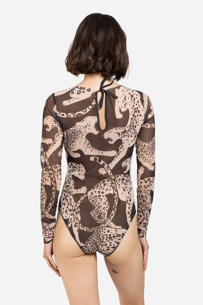 Closed Back One-piece Swimsuit with Sleeves “Wild Cat”