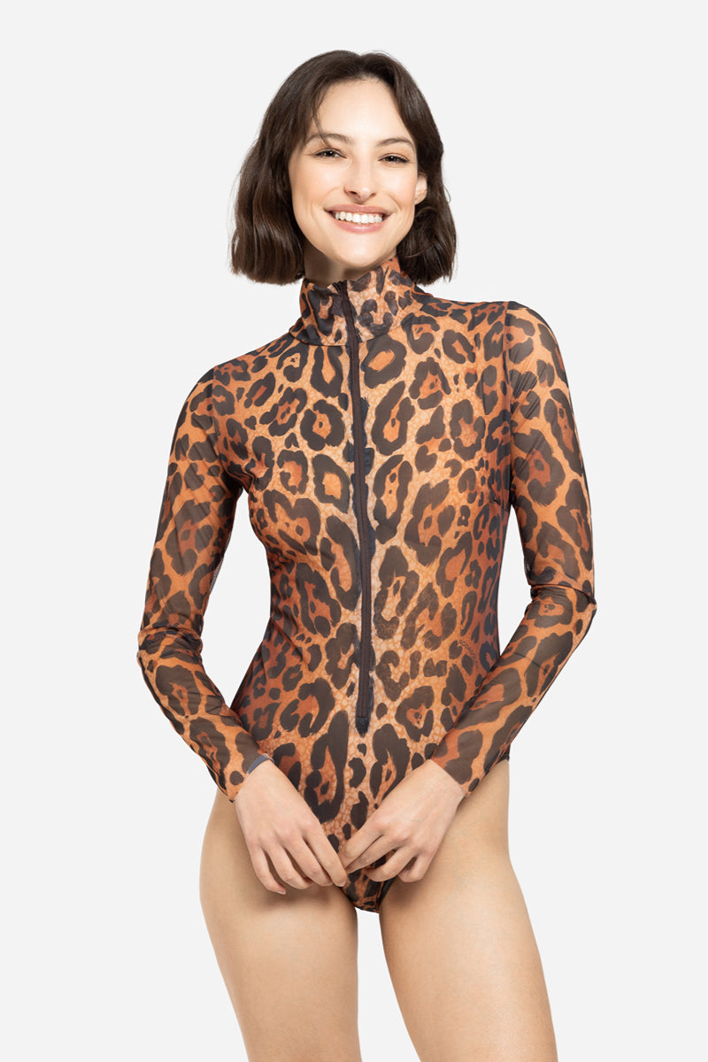 Zipper Swimsuit with Sleeves “Leopard 25”
