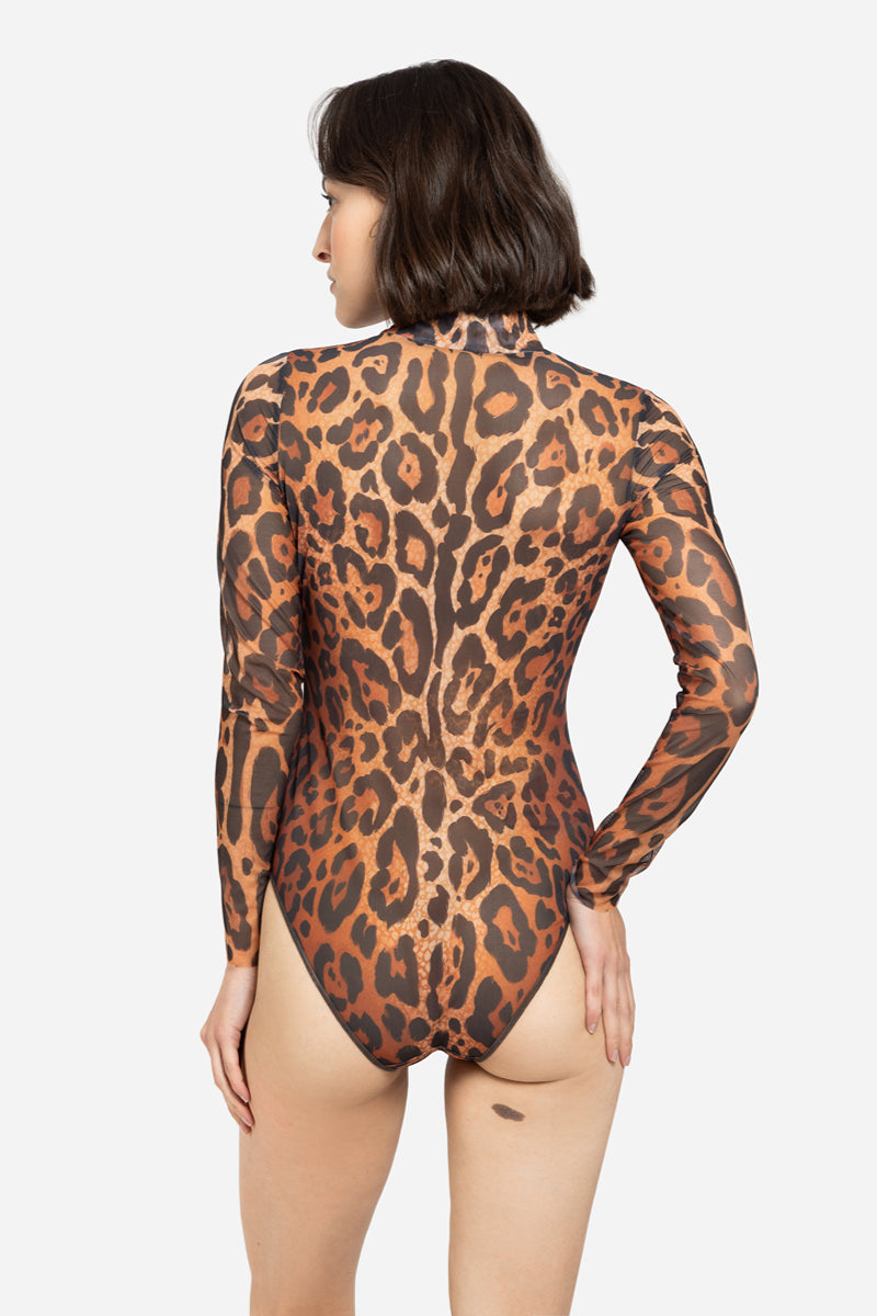 Zipper Swimsuit with Sleeves “Leopard 25”