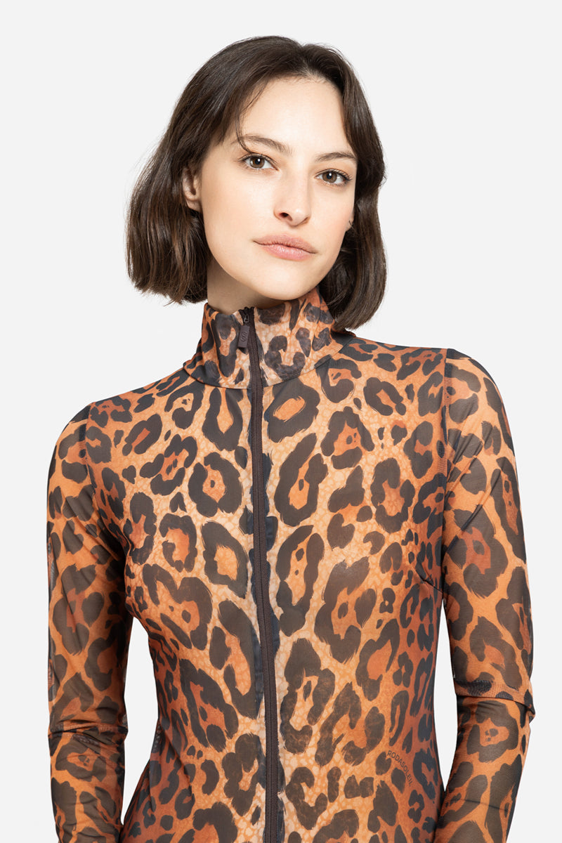 Closed Back One-piece Swimsuit with Sleeves “Leopard 25”